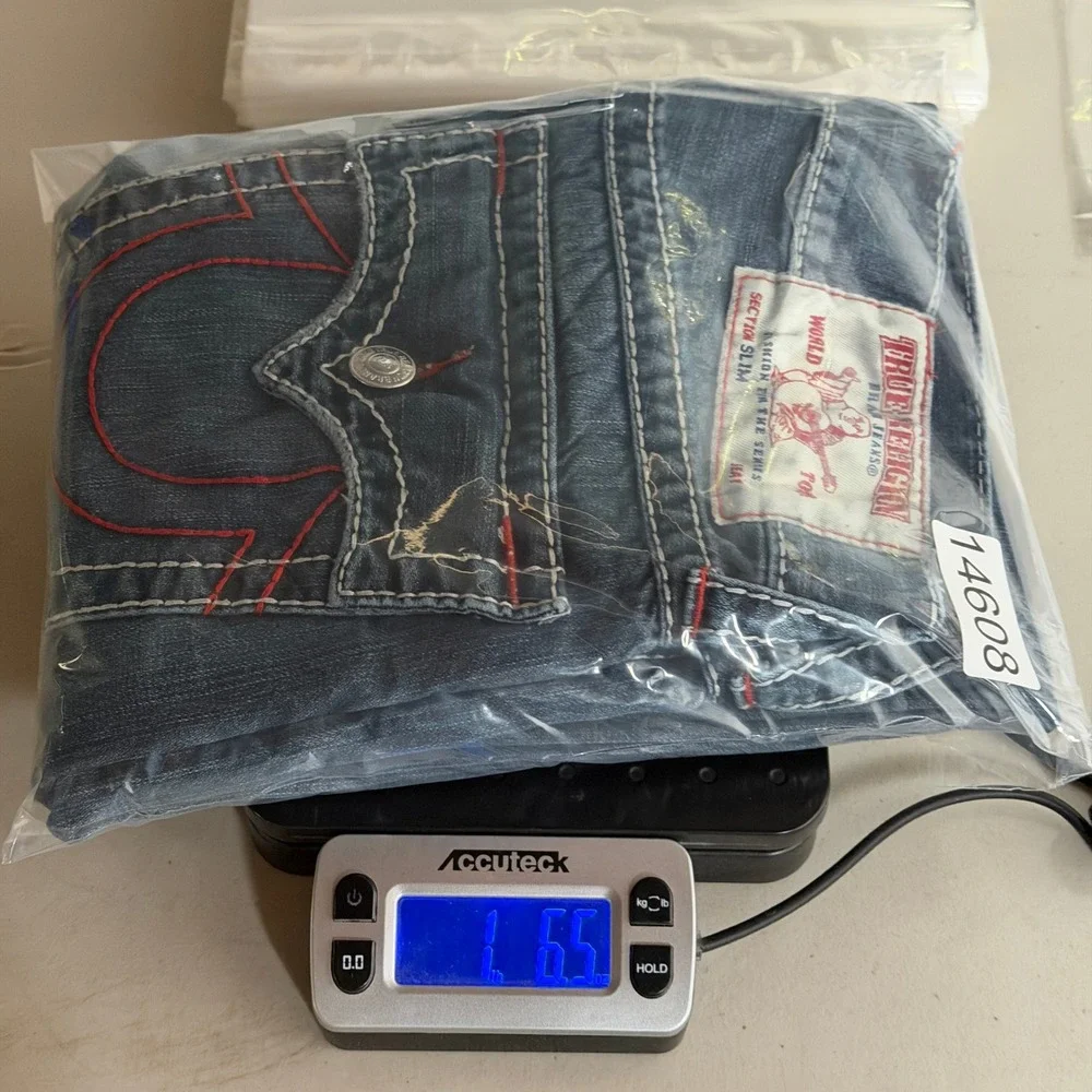True Religion Section Slim Jeans Mens 32x31 Blue Contrast Thick Stitch 100675